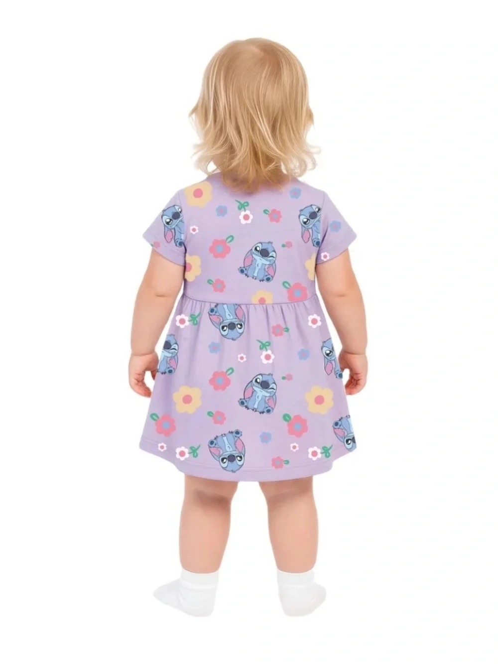 Disney Stitch Baby Girl Viscose Bamboo French Terry Floral Dress And Panty Set